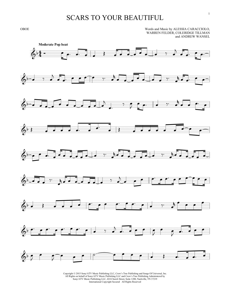 Scars To Your Beautiful Scars To Your Beautiful Oboe Solo scores gallery preview page 1