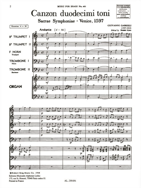 Canzon Duodecimi Toni - Brass Quintet/Organ