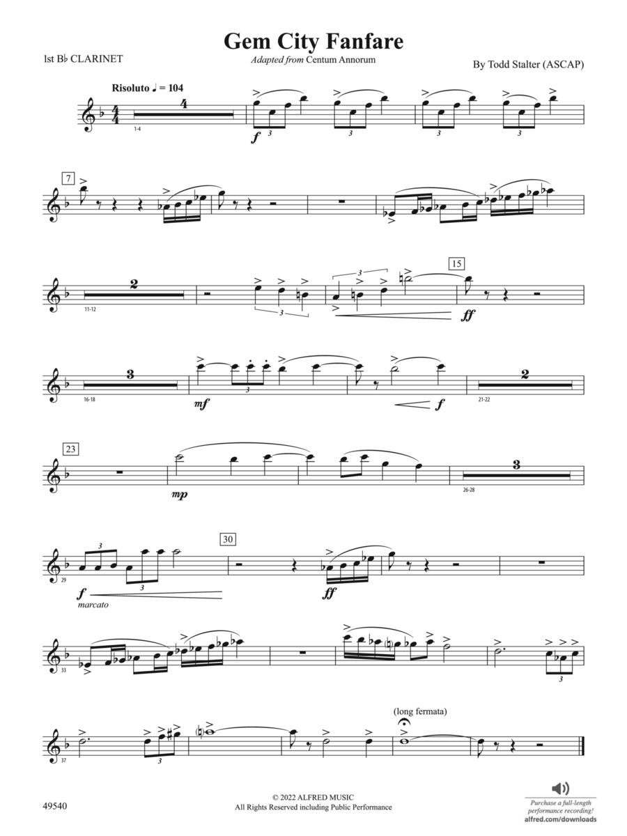 Gem City Fanfare: 1st B-flat Clarinet Concert Band scores gallery preview page 1