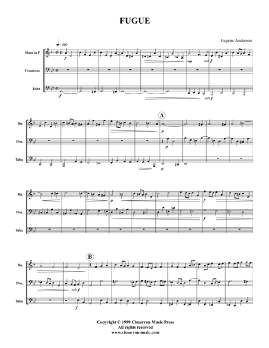 Fugue for Low Brass Trio Brass Trio scores gallery preview page 1