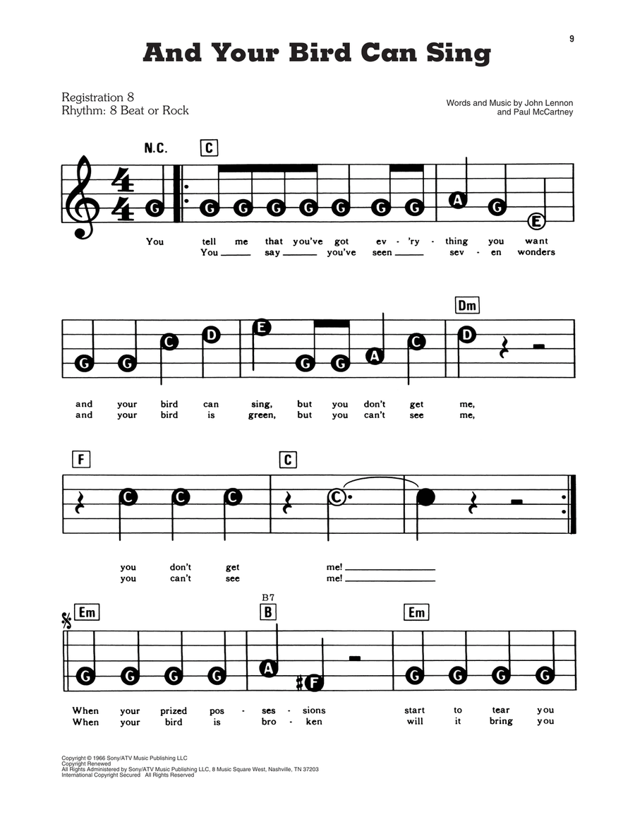 And Your Bird Can Sing And Your Bird Can Sing Electronic Keyboard scores gallery preview page 1