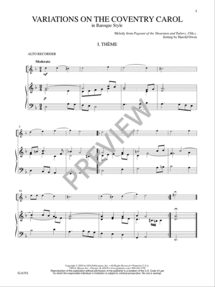 Variations on The Coventry Carol Flute scores gallery preview page 5