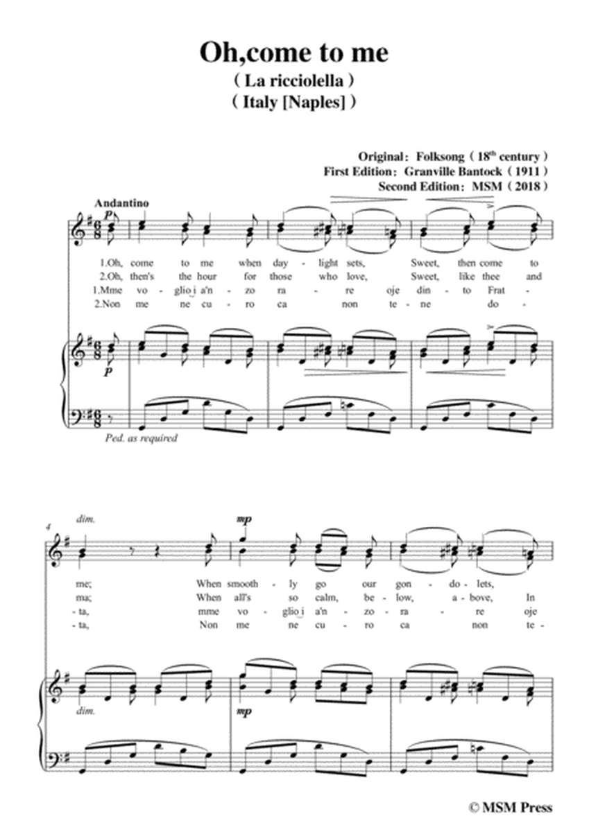 Bantock-Folksong,Oh,come to me(La Ricciolella),in G Major,for Voice and Piano image number null