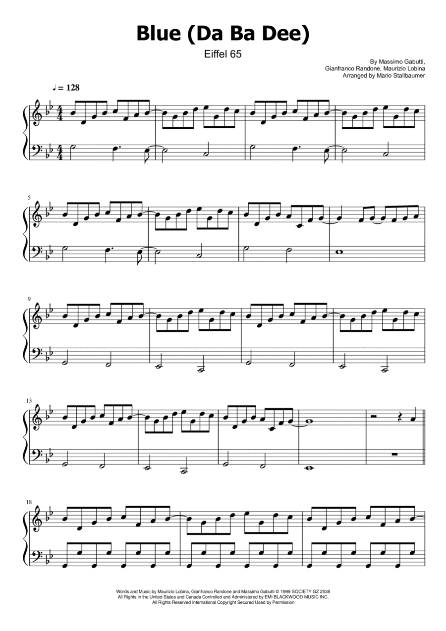 Blue (da Ba Dee) Piano Solo scores gallery preview page 1