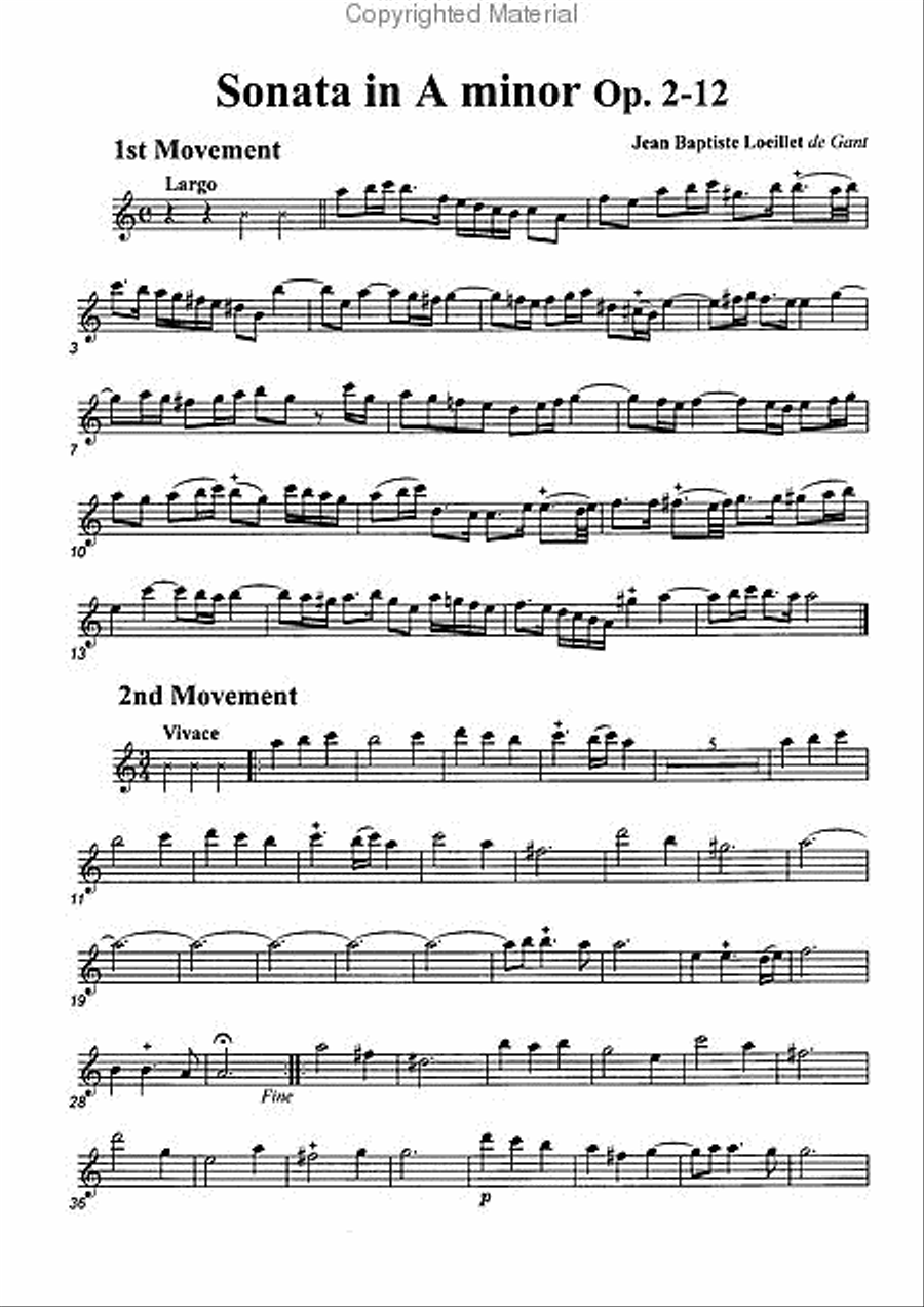 Sonata in A minor, Op. 2-12 Alto Recorder scores gallery preview page 2