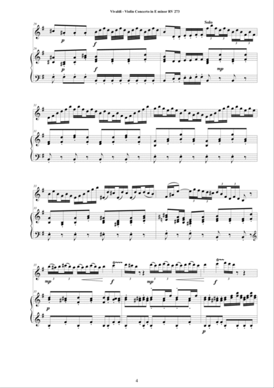 Vivaldi - Violin Concerto in E minor RV 273 for Violin and Cembalo (or Piano) String Duet scores gallery preview page 4