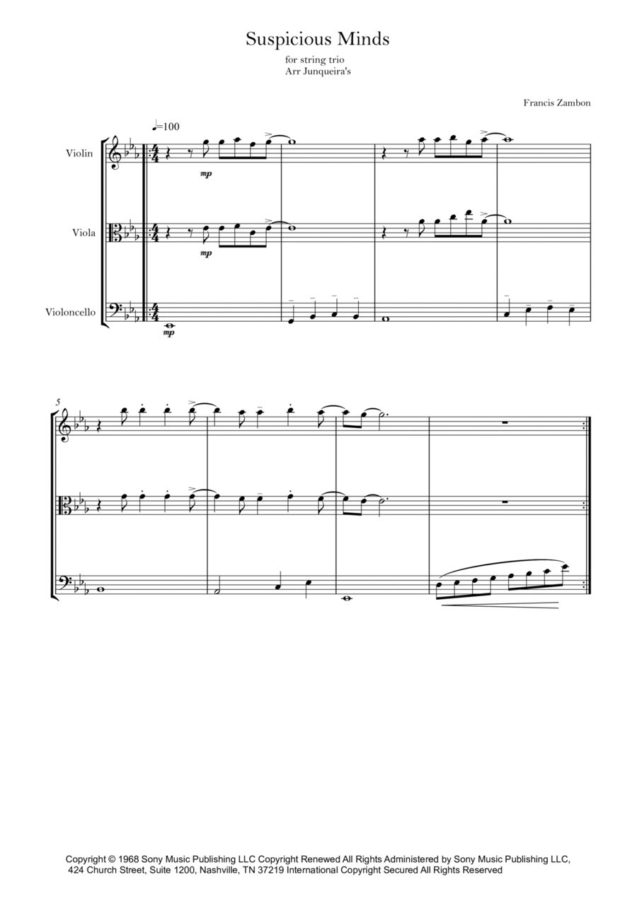 Suspicious Minds String Trio scores gallery preview page 1