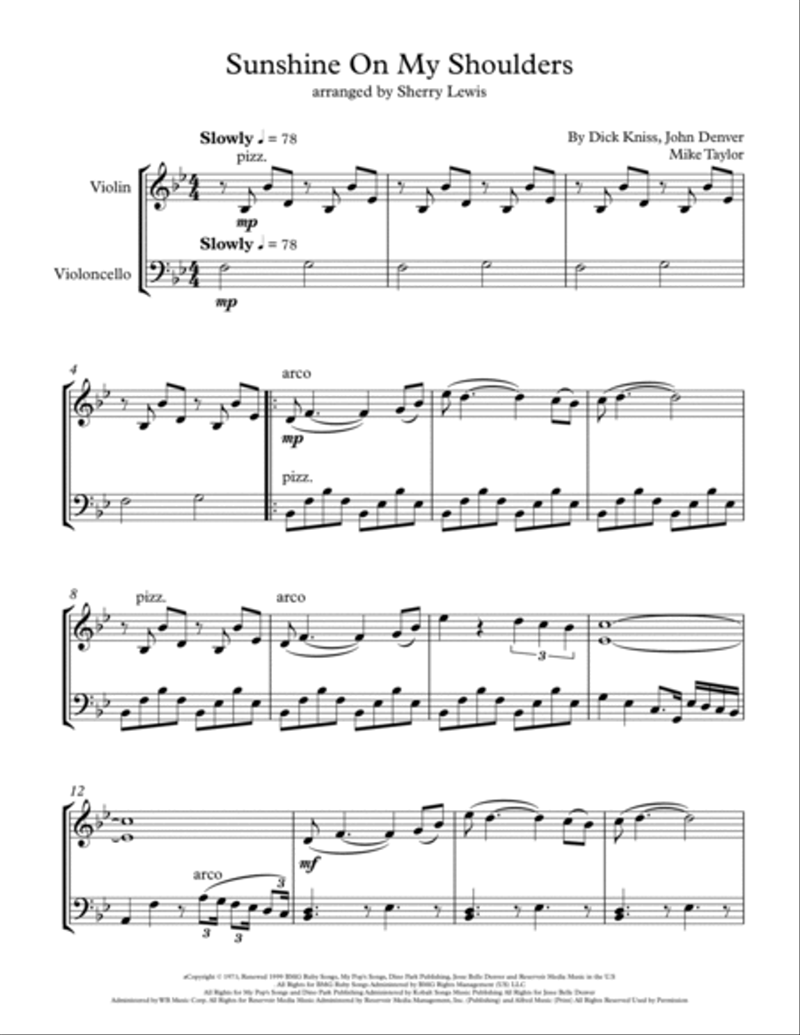 Sunshine On My Shoulders String Duet scores gallery preview page 4