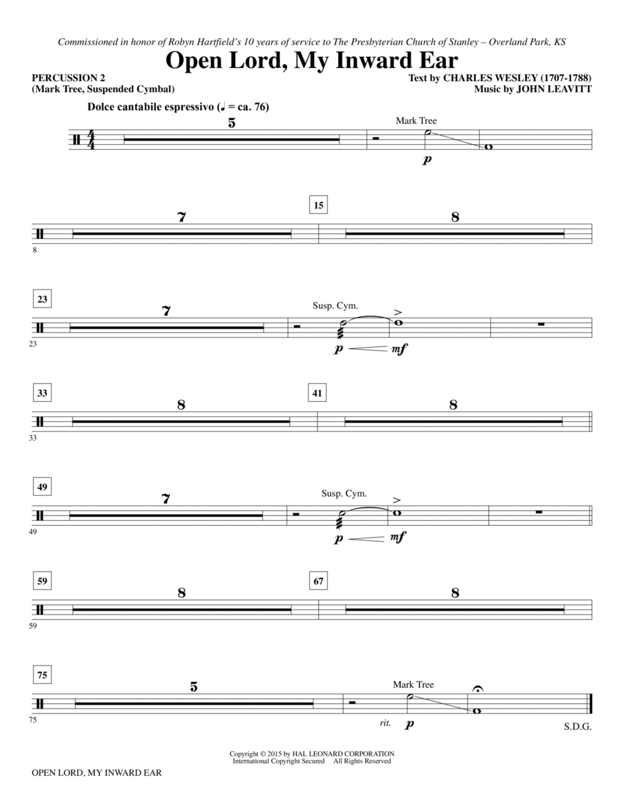 Open Lord, My Inward Ear - Percussion 2 Choir scores gallery preview page 1
