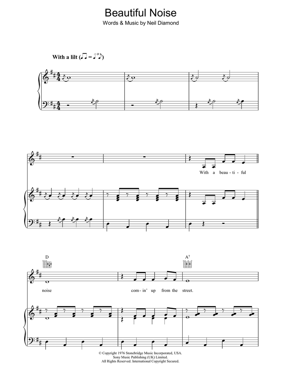 Beautiful Noise Piano, Vocal, Guitar scores gallery preview page 1