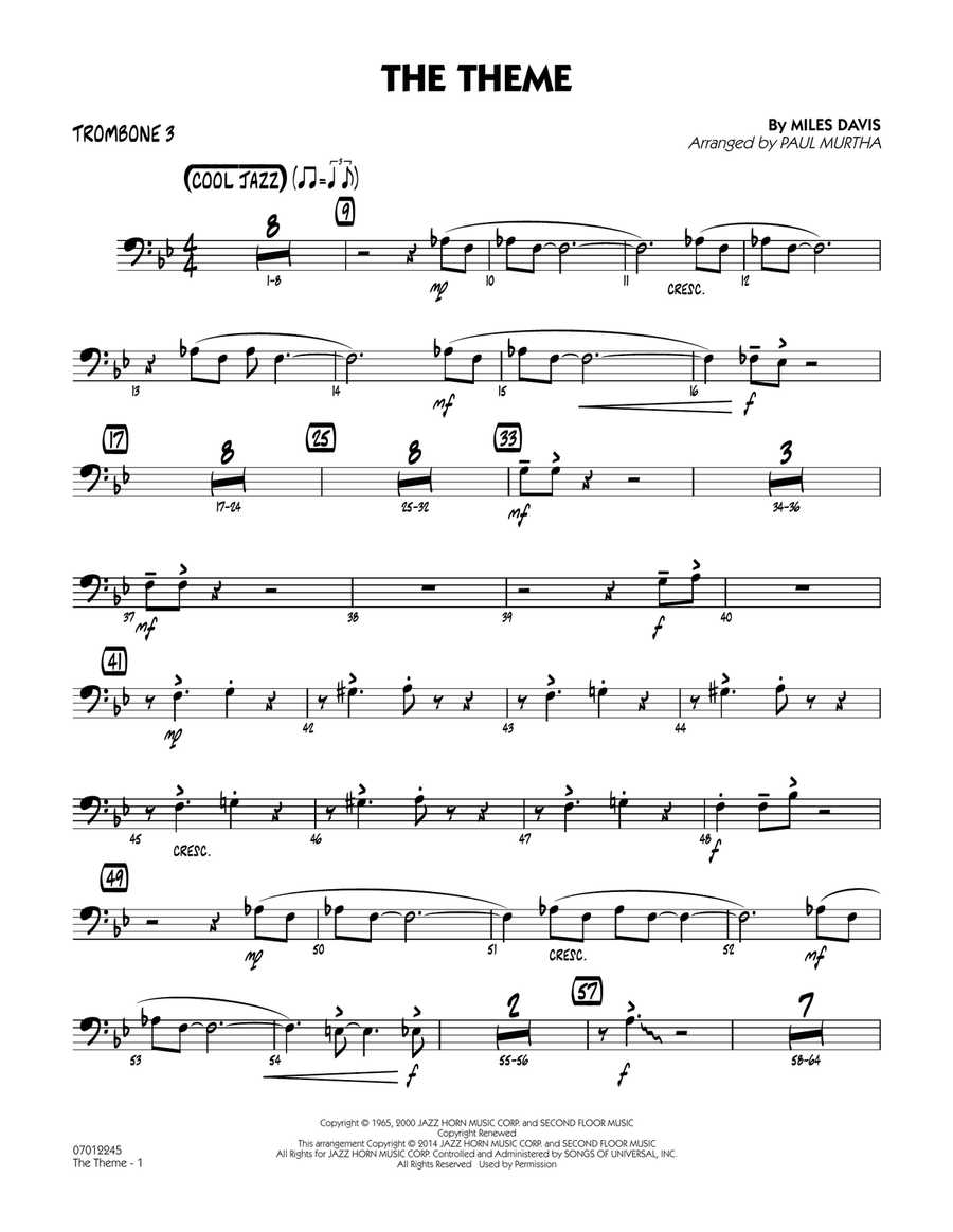 The Theme - Trombone 3 Jazz Ensemble scores gallery preview page 1