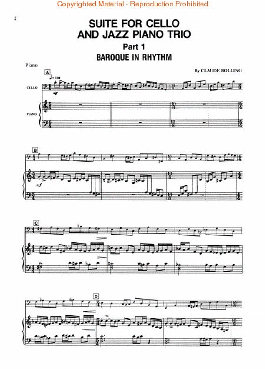 Suite for Cello and Jazz Piano Trio Cello scores gallery preview page 2