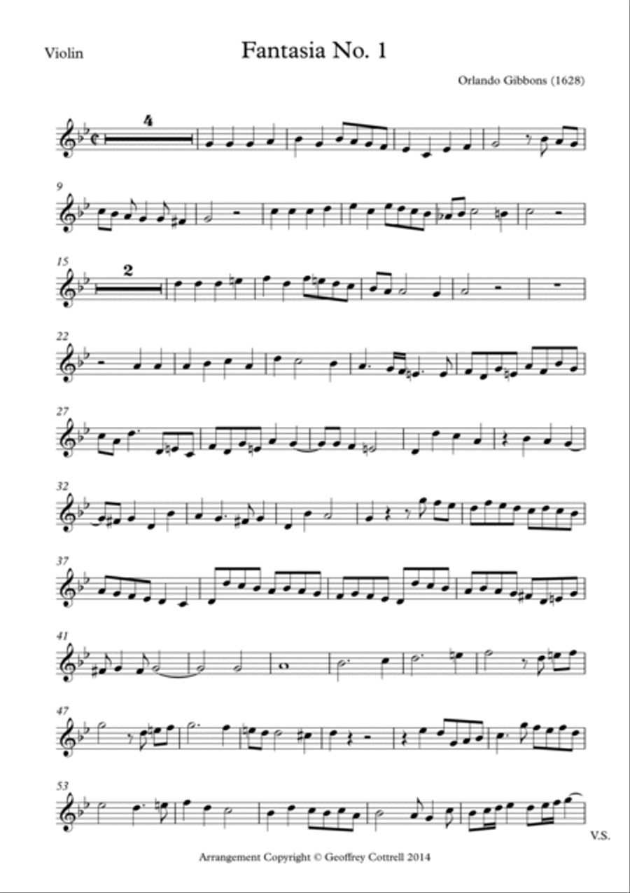 Fantasies 1-3 by Orlando Gibbons arranged for string trio Small Ensemble scores gallery preview page 2
