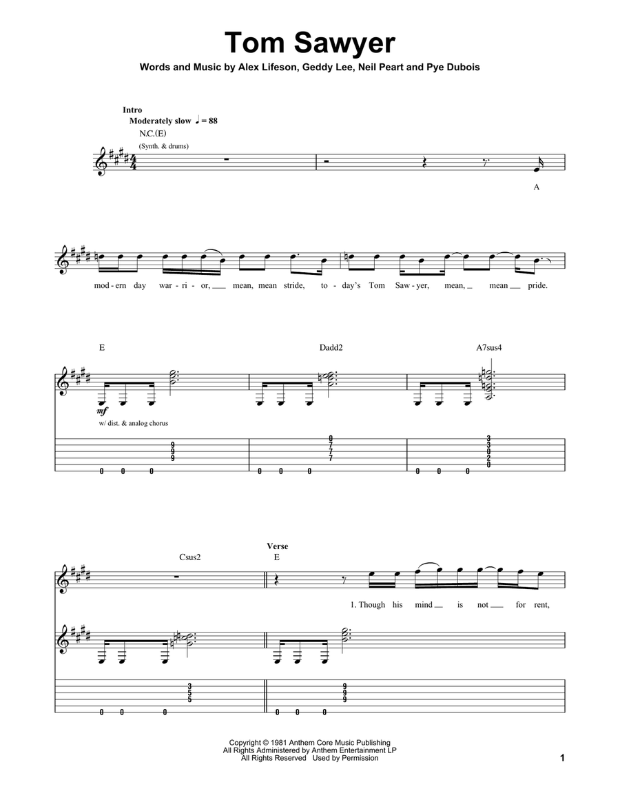 Tom Sawyer Acoustic Guitar scores gallery preview page 1