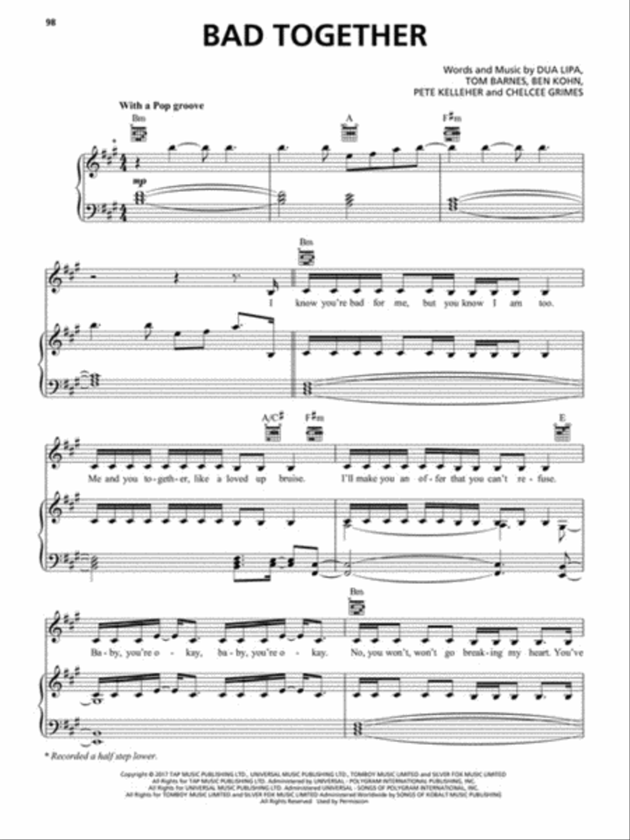Dua Lipa Piano, Vocal, Guitar scores gallery preview page 6