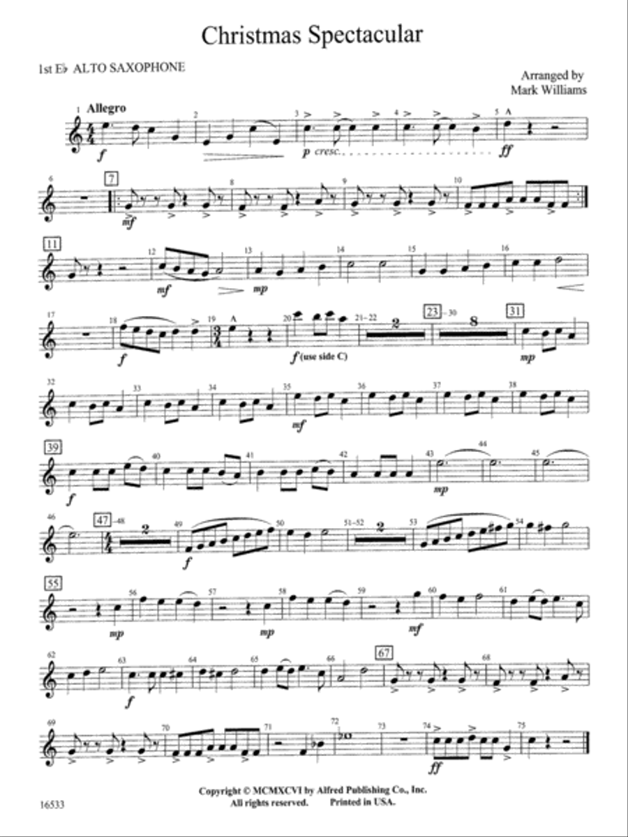 Christmas Spectacular: E-flat Alto Saxophone Concert Band scores gallery preview page 1