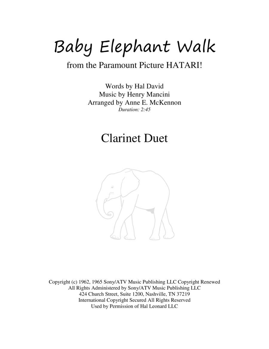 Baby Elephant Walk from the Paramount Picture HATARI! Clarinet Duet scores gallery preview page 1