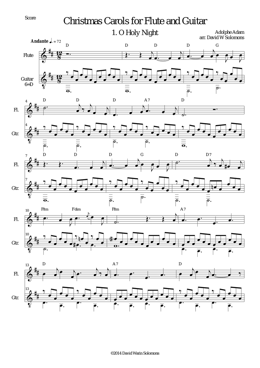 Christmas Carols for flute and guitar O Holy Night Flute scores gallery preview page 2