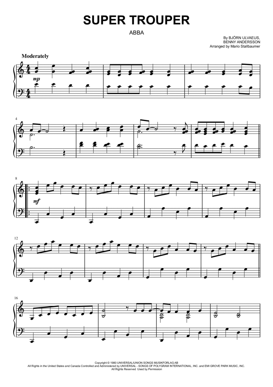 Super Trouper Piano Solo scores gallery preview page 1