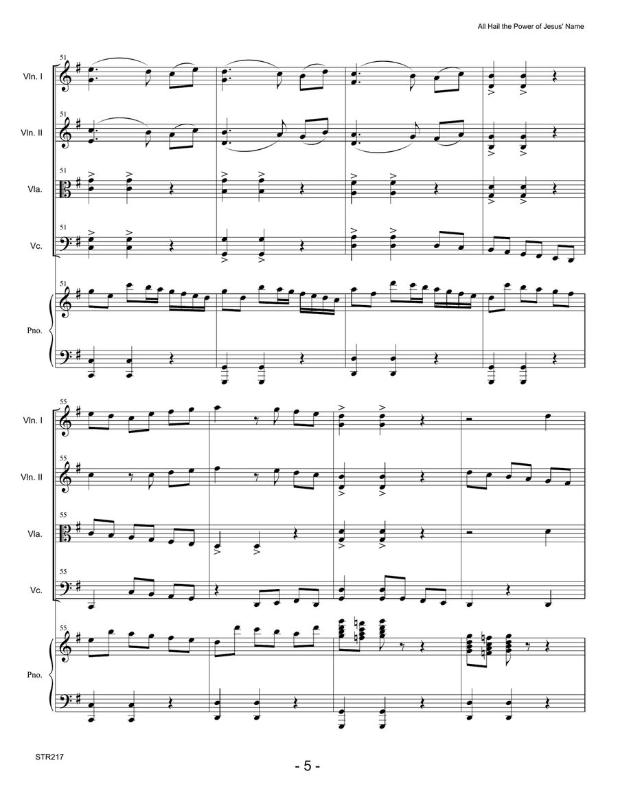 ALL HAIL THE POWER OF JESUS' NAME for STRING QUARTET with Piano Piano Quintet scores gallery preview page 5