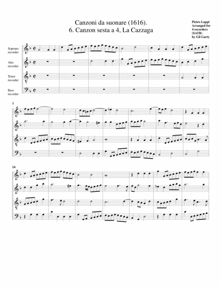 La Cazzaga a4 (Canzoni da suonare, 1616, no.6) (arrangement for 4 recorders)