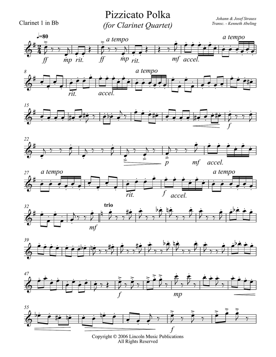 Strauss II – Pizzicato Polka (for Clarinet Quartet) Clarinet Quartet scores gallery preview page 6