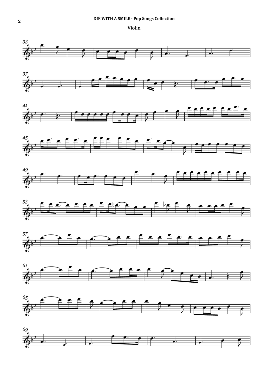 Die With A Smile Violin Solo scores gallery preview page 2