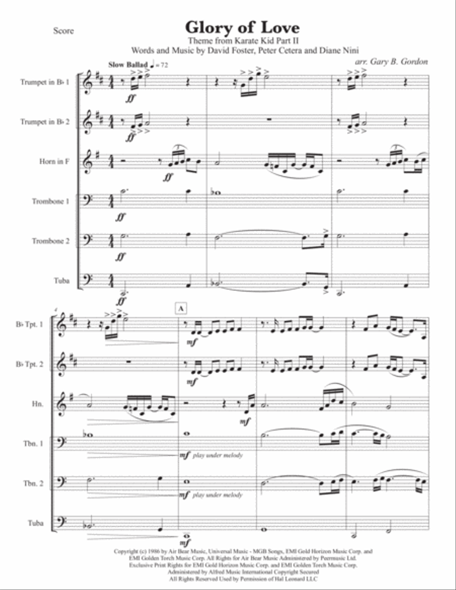 Glory Of Love Theme from KARATE KID PART II Brass Ensemble scores gallery preview page 2