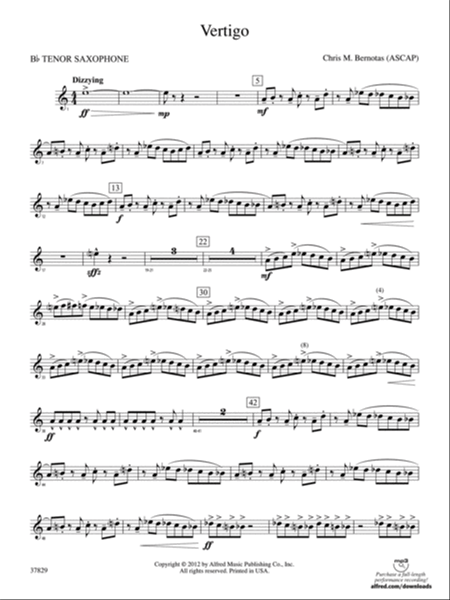 Vertigo: B-flat Tenor Saxophone Concert Band scores gallery preview page 1