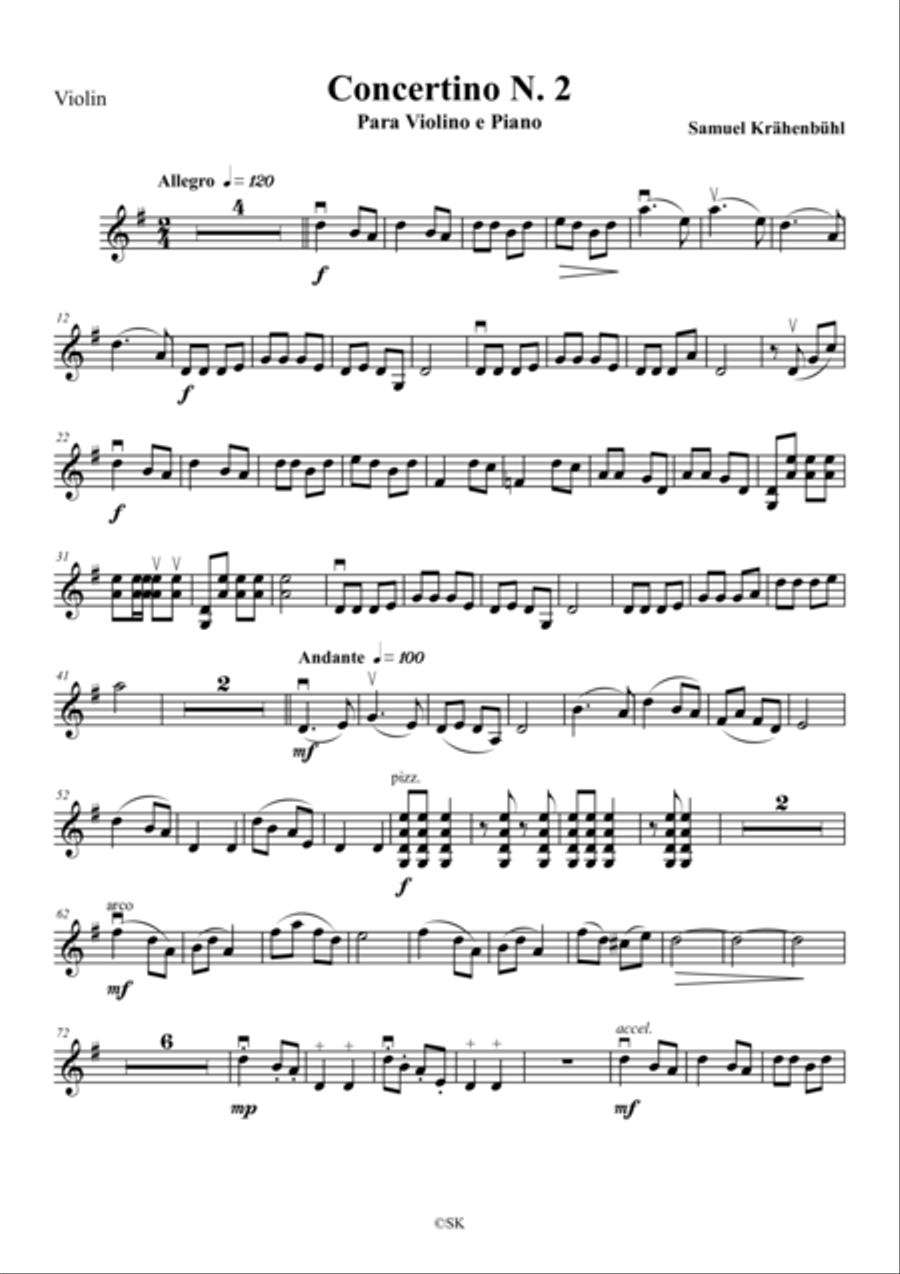 violin Concertino N. 2 (violin part) String Duet scores gallery preview page 1