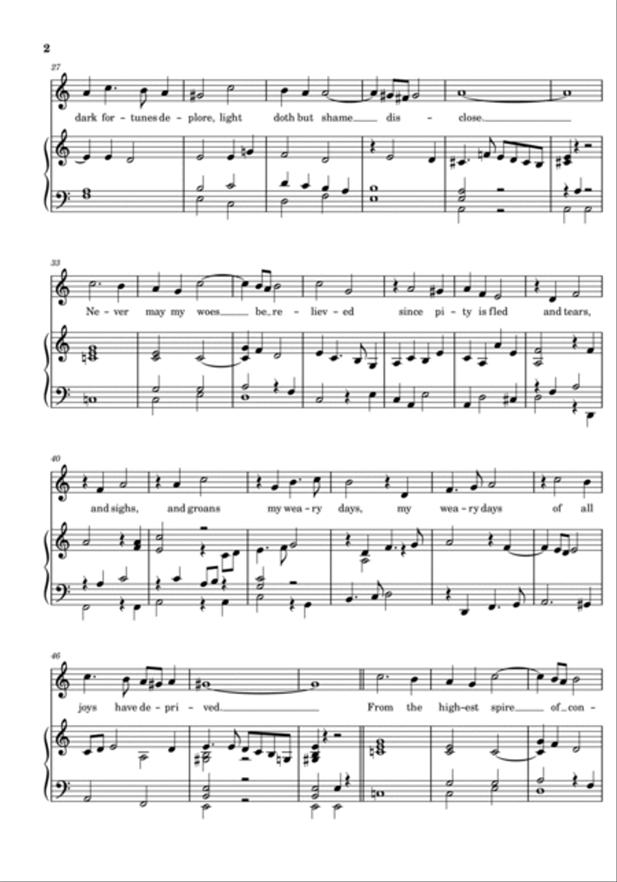John Dowland - Flow My Tears - For Voice + Piano Original In A Minor Voice scores gallery preview page 2