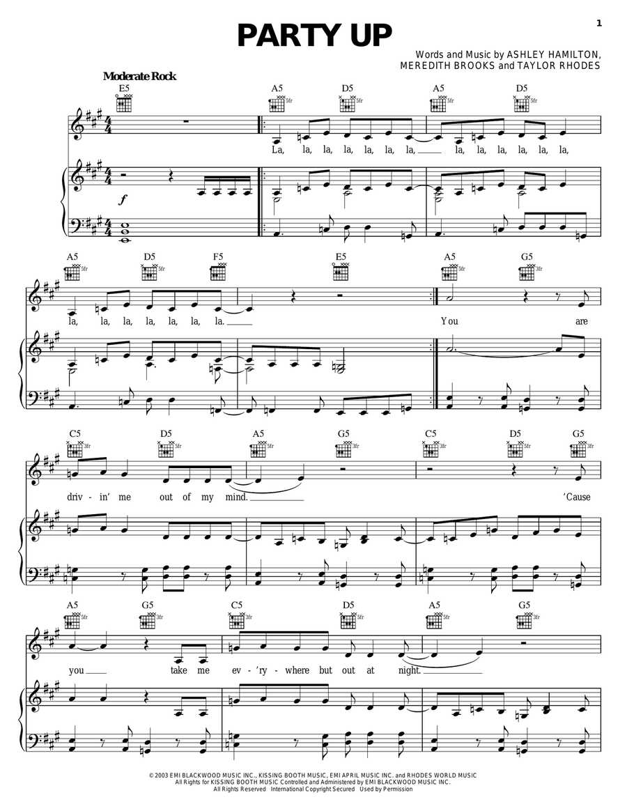 Party Up Piano, Vocal, Guitar scores gallery preview page 1
