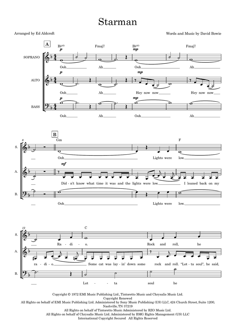 Starman (arr. Ed Aldcroft) 3-Part scores gallery preview page 1