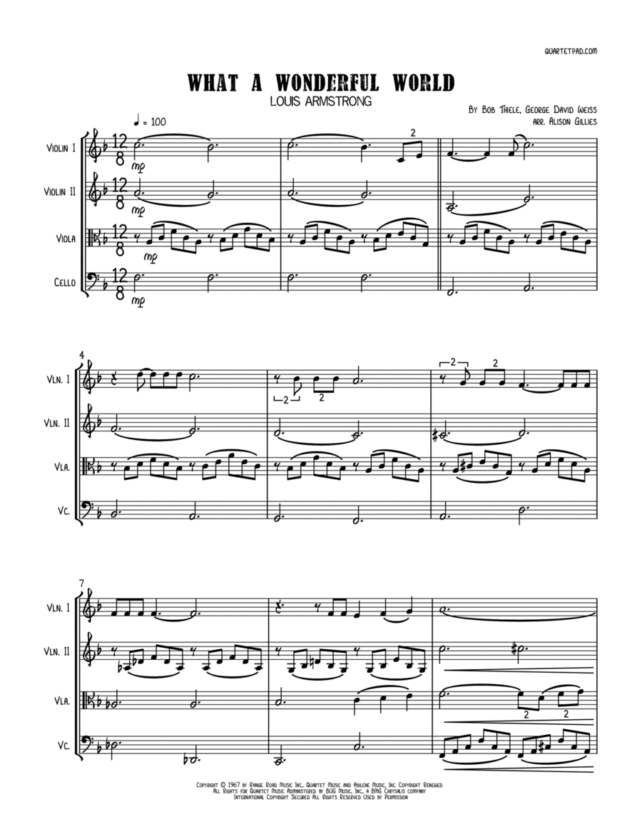 What A Wonderful World String Quartet scores gallery preview page 1