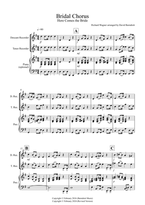 Bridal Chorus "Here Comes The Bride" for Descant and Tenor Recorder Duet