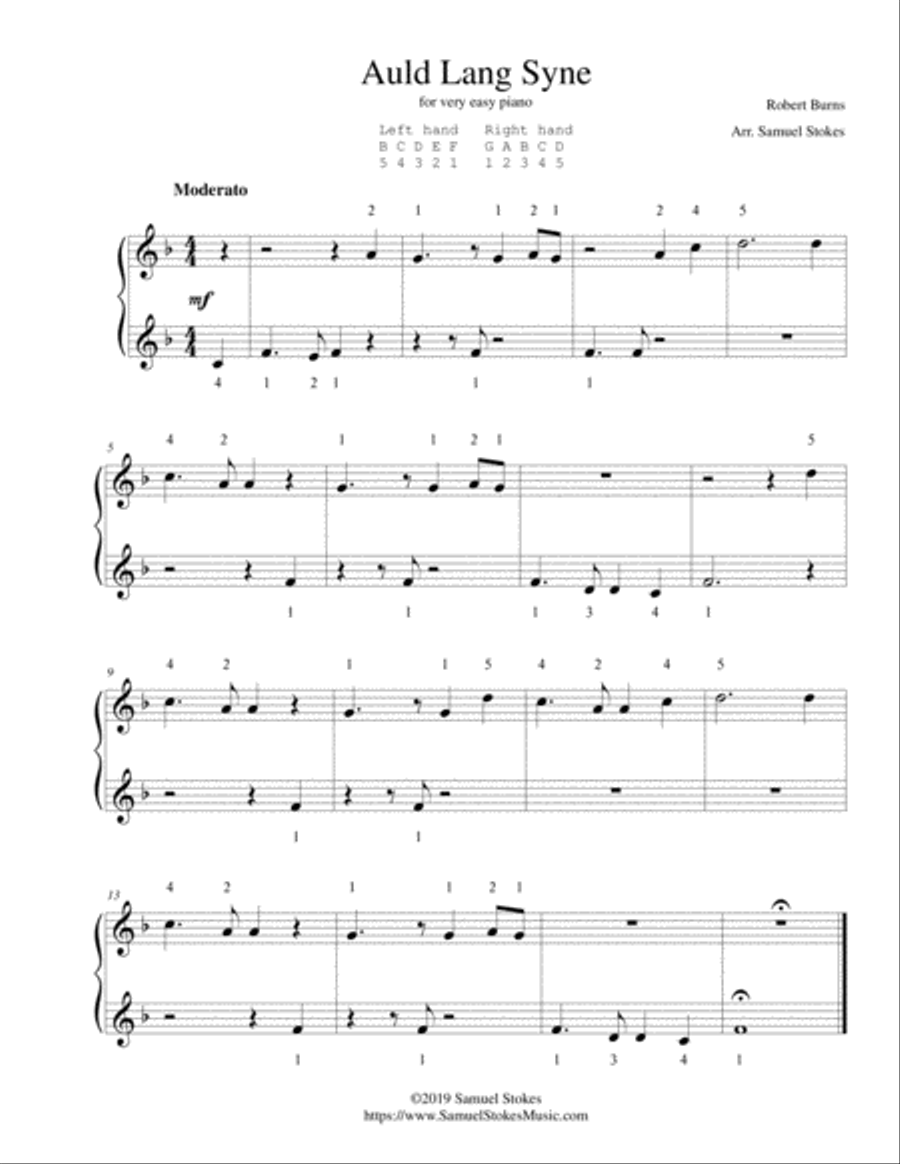Auld Lang Syne - for very easy piano Easy Piano scores gallery preview page 1
