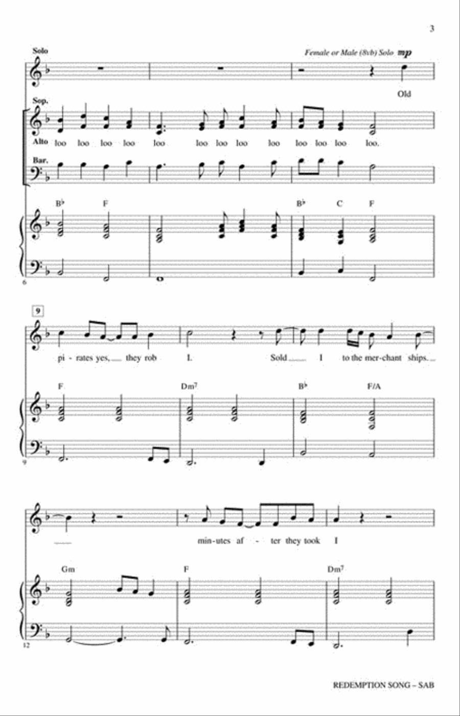 Redemption Song 3-Part scores gallery preview page 3