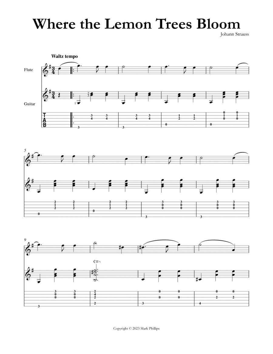 Where the Lemon Trees Bloom Flute scores gallery preview page 1