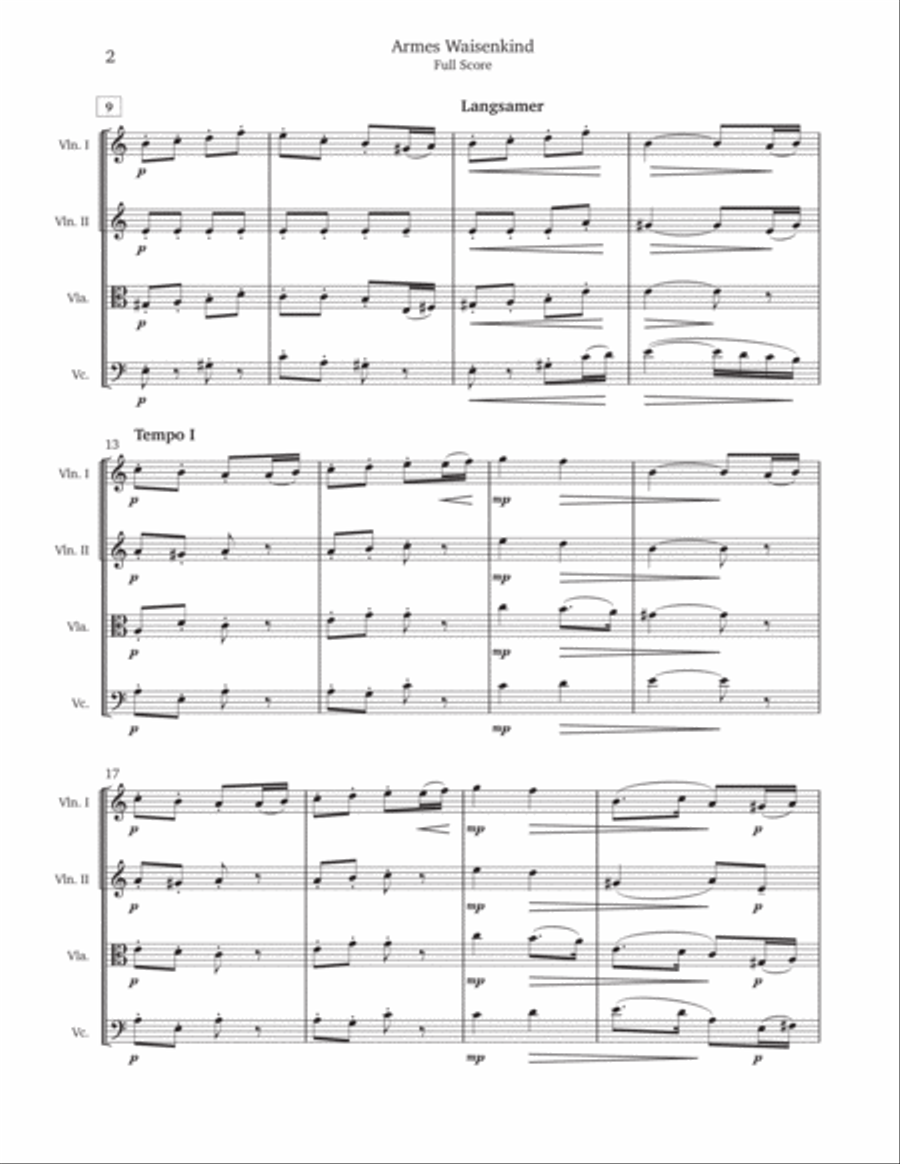 Armes Waisenkind (The Poor Orphan) String Quartet scores gallery preview page 2