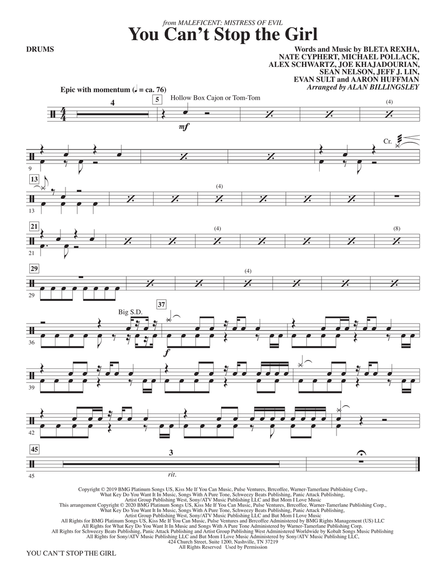 You Can't Stop The Girl (from Maleficent: Mistress of Evil) (arr. Alan Billingsley) - Drums
