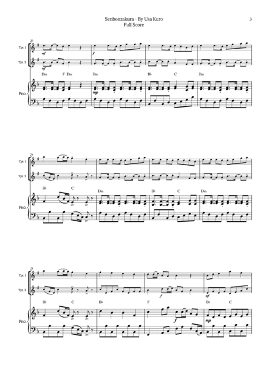Senbonzakura Trumpet Duet scores gallery preview page 3