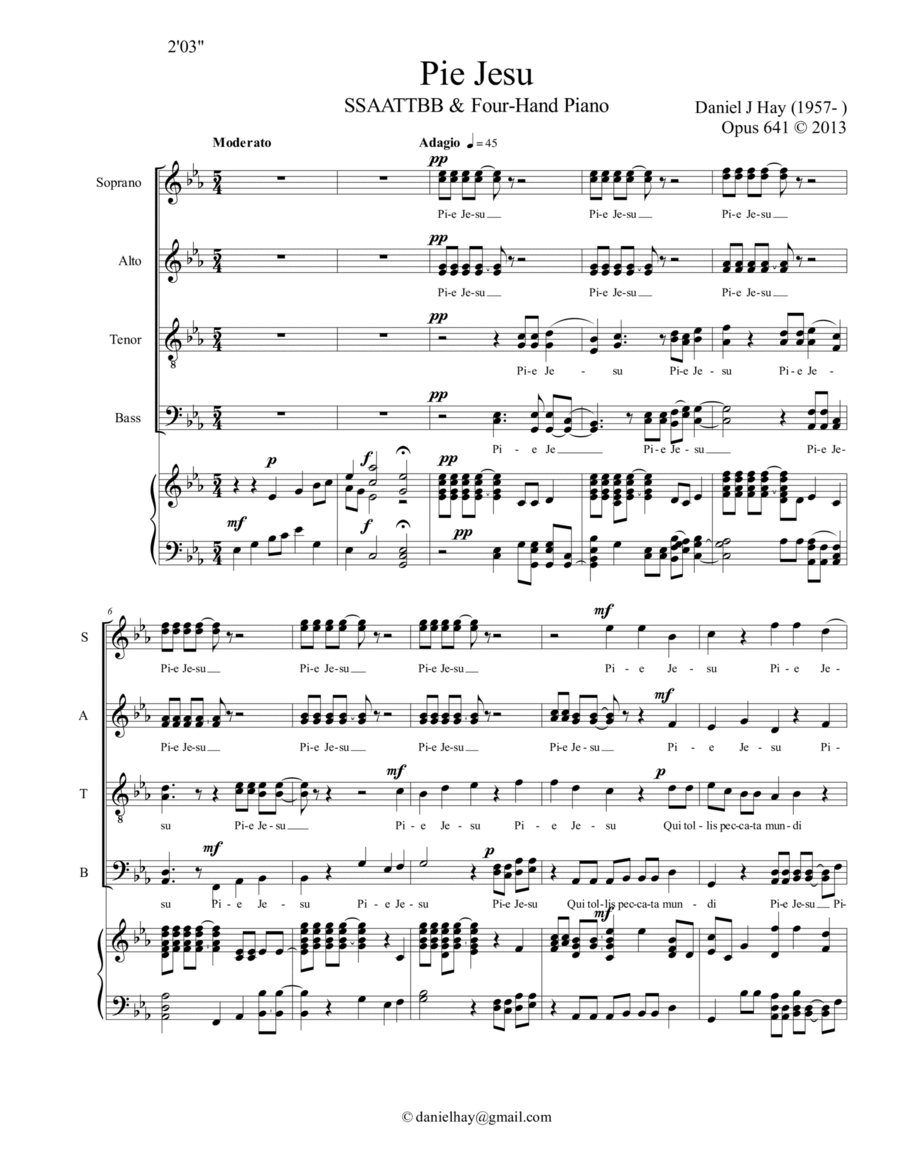 Pie Jesu (Opus 641) for SSAATTBB and 2-4 Hand Piano SSAATTBB scores gallery preview page 1