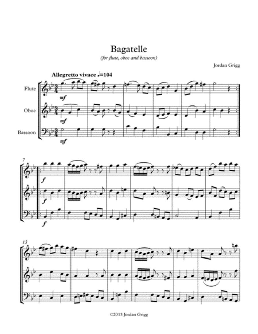 Bagatelle (for flute, oboe and bassoon) Bagatelle (for flute, oboe and bassoon) Woodwind Trio scores gallery preview page 1