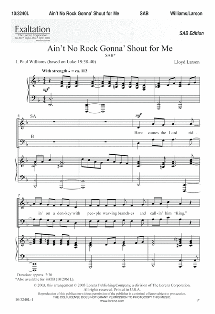 Ain't No Rock Gonna' Shout for Me 3-Part scores gallery preview page 1