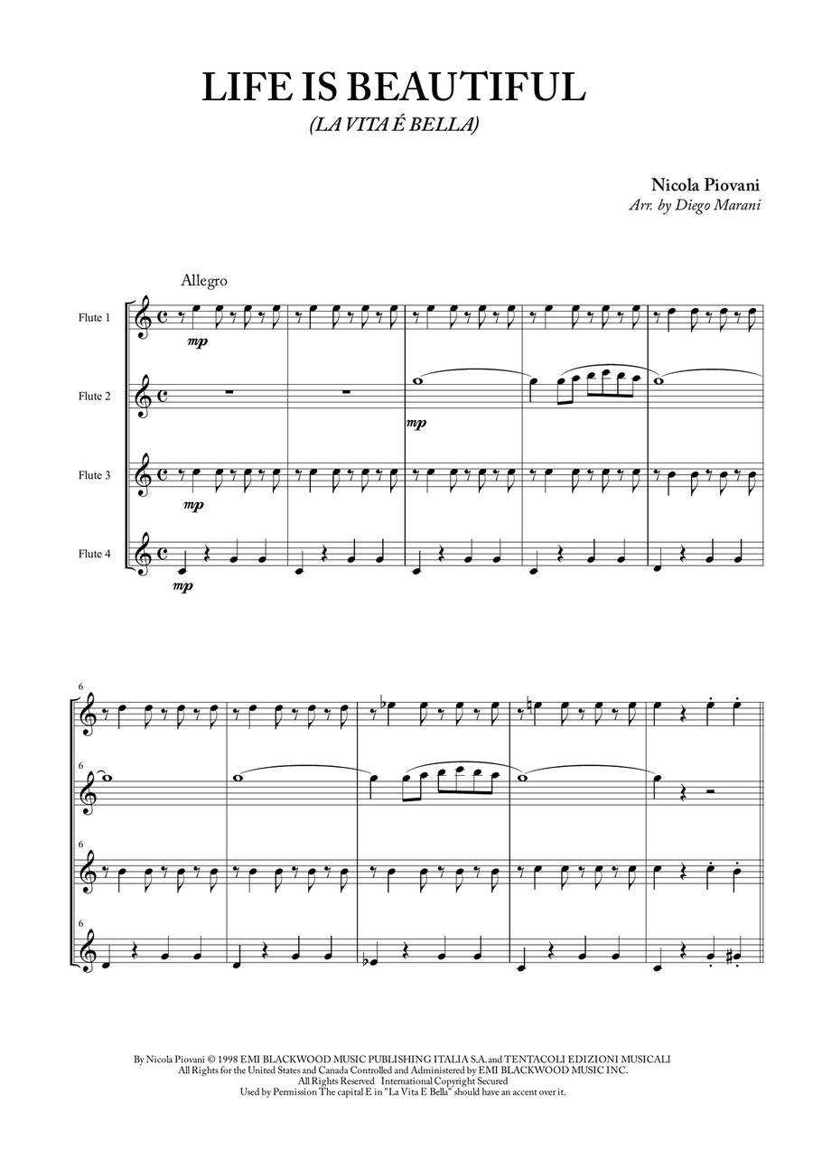 Life Is Beautiful (la Vita E Bella) Woodwind Quartet scores gallery preview page 3