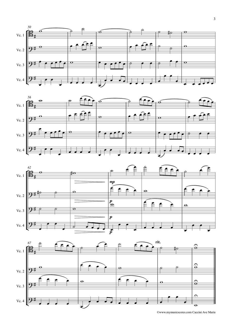 Caccini Ave Maria for Cello Quartet String Quartet scores gallery preview page 4