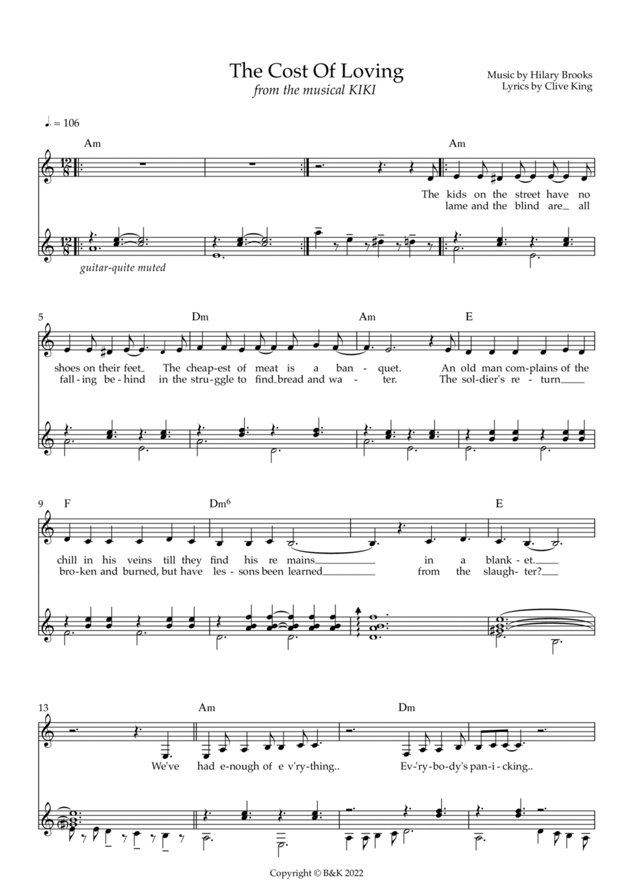 THE COST OF LOVING vocal & guitar Piano, Vocal, Guitar scores gallery preview page 1