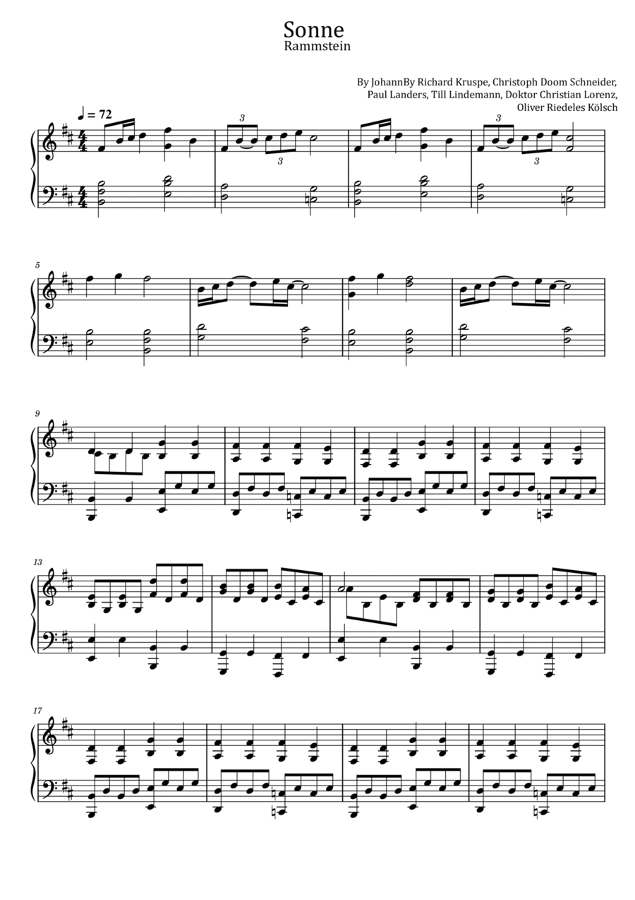 Sonne Easy Piano scores gallery preview page 1