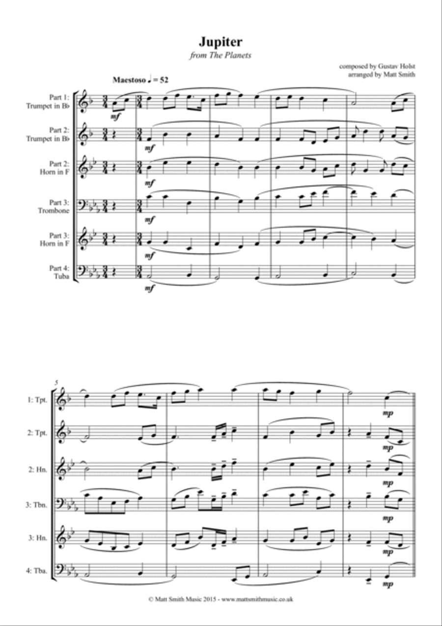 Jupiter from The Planets by Gustav Holst - BRASS QUARTET/QUINTET Brass Quartet scores gallery preview page 3