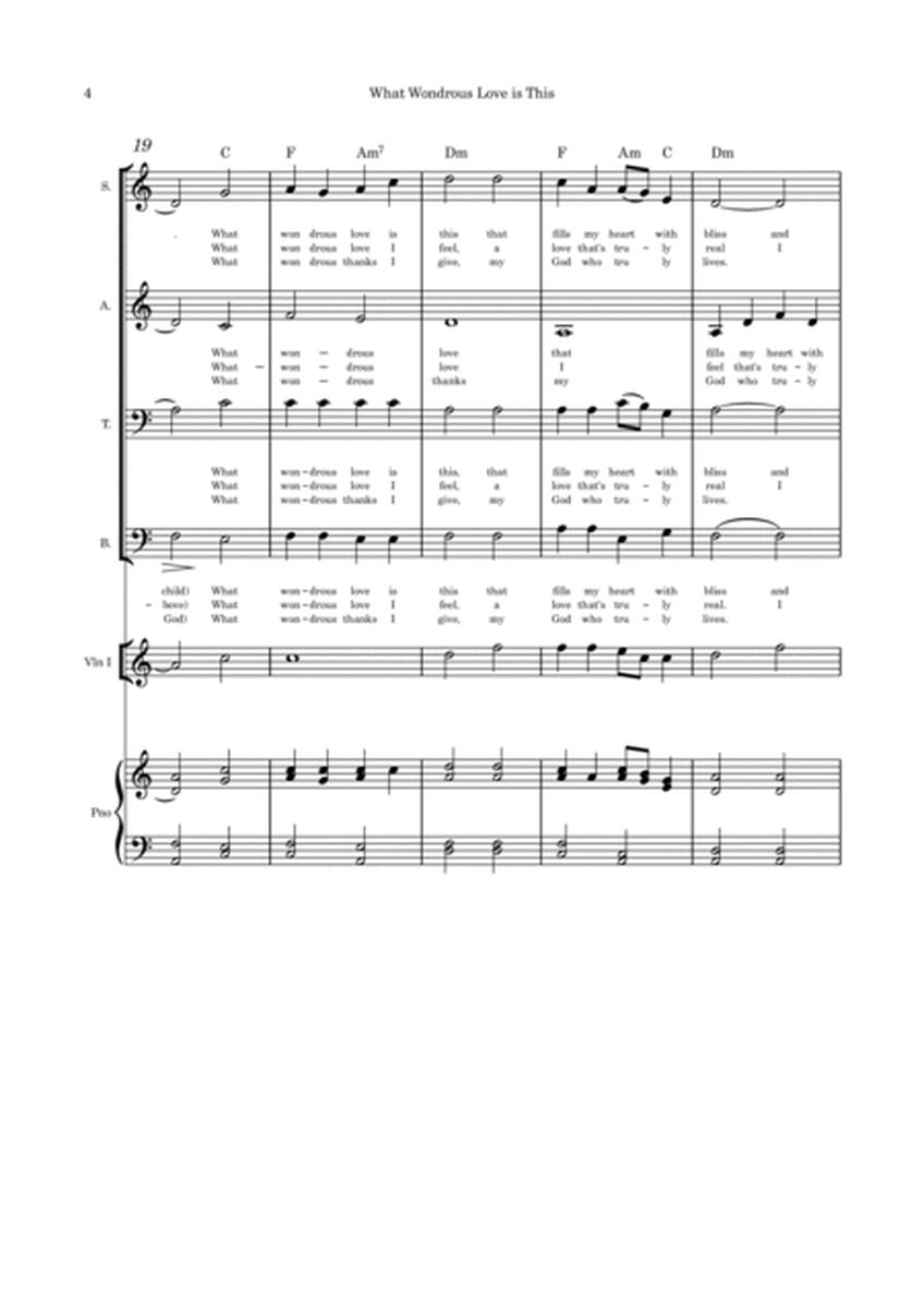 What Wondrous Love is This (Mary's Love - Christmas) - SATB violin and Piano image number null